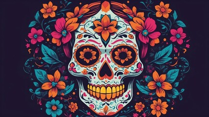 day of the dead holiday retro neon