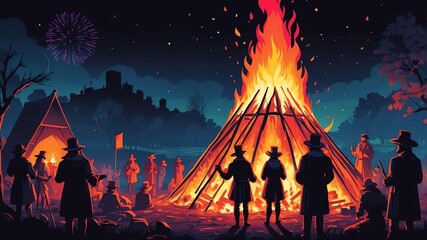 guy fawkes night bonfire night holiday retro neon