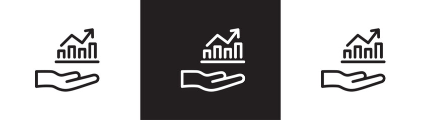 Hand line icon and graph of financial profit, profit, financial profit chart, database, statistics, graph, presentation. Finance icon vector illustration on transparent black and white background.