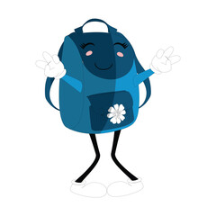Backpack mascot cartoon Back to school and have fun. Character doodle illustration of walking school bag character design of a school bag