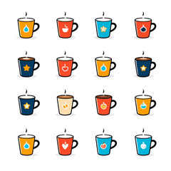 Obraz premium Variety of Coffee Mugs with Candles and Symbols