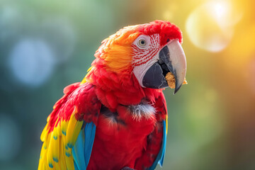 Scarlet macaw colorful parrot with vibrant feathers, tropical bird in wildlife with exotic plumage