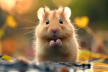 Adorable cute hamster pet rodent furry animal mammal in small nature forest