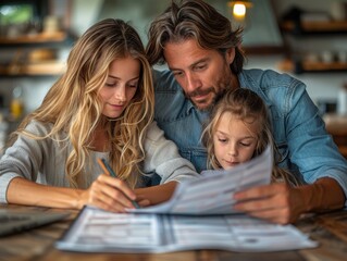 Family reviewing a school schedule together