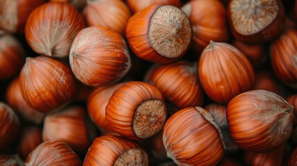 Obraz premium Freshly Harvested Hazelnuts Gathered Together 