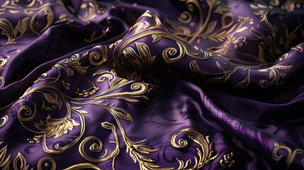 Elegant dark purple silk fabric. Aesthetic pink violet tissue texture, dress textile background. Dunes waves, luxurious pleated chiffon clothing, 3d abstract lavender shapes. AI generated illustration