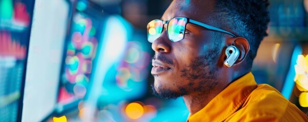 Fototapeta premium Inclusivity, Programmer with disabilities, augmented reality tools