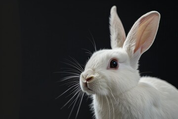 Close-up Portrait of a White Rabbit with Black Background