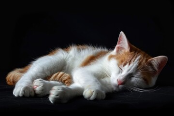 Sleeping Orange and White Kitten on Black Background