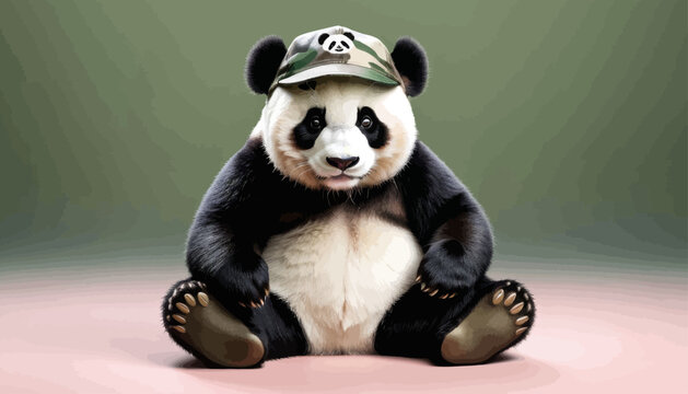 Panda Bear in Camouflage Cap