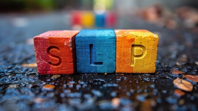 Colorful Wooden Blocks Spelling "SLP"