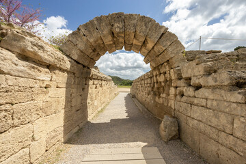 Olympia archaeological site with ancient ruins and columns, Greece