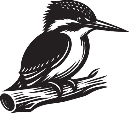recommend clip art: kingfisher sitting on a branch silhouettes vector illustration
