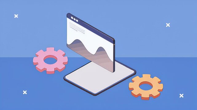 Data server analysis animation with statistics template in tablet 4k video animated