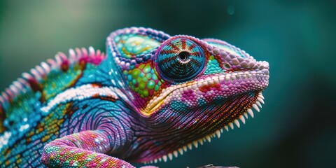 Obraz premium Beautiful and colorful Panther Chameleon. AI generation.