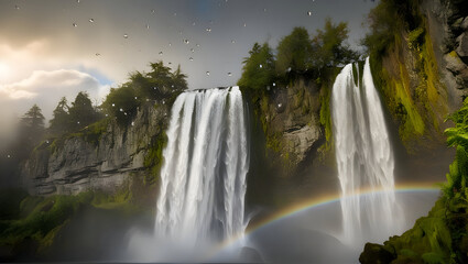 A majestic waterfall cascading down a rocky cliffside