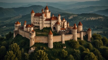 Naklejka premium Majestic Castle on Hilltop at Dusk