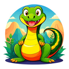 Fototapeta premium Friendly Reptile Character with Smiling Expression and Green, Yellow, and Orange Color Scheme