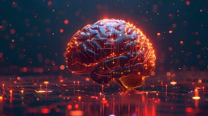 Glowing Digital Brain Composed of Circuit Patterns Representing Artificial Intelligence and Technology