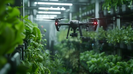 Futuristic Drone Monitoring Plant Health in Vertical Farm for Sustainable Agriculture