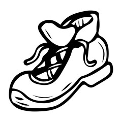 Hiking boots hand drawn in doodle style. Comfortable footwear. Clothes for hiking in the mountains. Vector line art illustration.