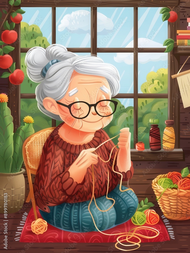 Poster a group of elderly individuals enjoys knitting and sewing together, sharing skills and fostering cre