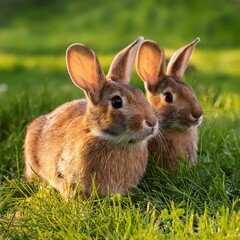 Fototapeta premium cotton tail rabbits, AI generated