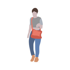 Fototapeta premium A woman walks down the street in summer clothes. 2D image to use as entourage. Flat city vector infographic.