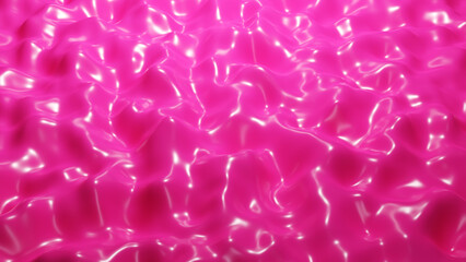 Pink background. Liquid surface. Pink paint background. Simple texture. Wallpaper for site. Glamorous background. Pink pattern. Wavy liquid with reflections. Decoration, screensaver. 3d image