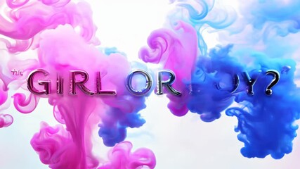 Neon text "girl or boy?" in pink and blue with a smoky background.
Concept: Ideal for gender reveal parties, baby shower invitations, and related celebrations