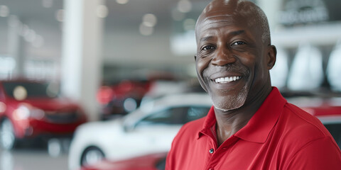 Friendly retail employee in car showroom