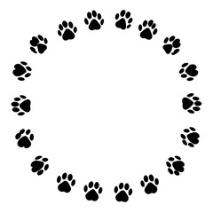 Circular arrangement of paw prints on white background