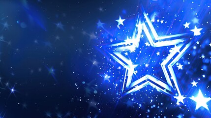 abstract glowing blue star light beams sparkle effects against dark background festive celebration concept digital wallpaper copy space