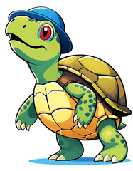 Obraz premium Charming Turtle Character with Blue Hat and Green Spots