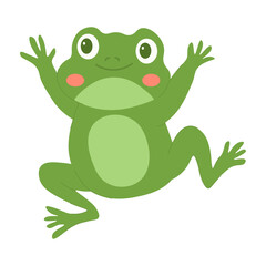 Cute children's illustration of a jumping frog. Vector flat illustration