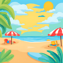 Obraz premium beach with umbrella and chairs