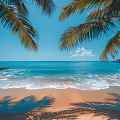 Obraz premium Summer background. Summer time tropical beach, white sand, ocean. Photos on the theme of vacation and rest, relax.