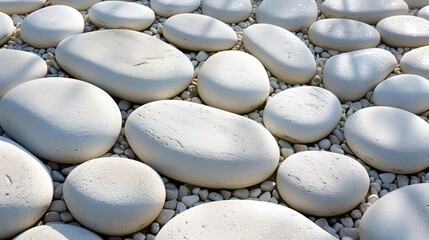 Obraz premium White egg-shaped stones artistically arranged on a pavement or pathway