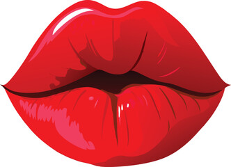 Red glossy lips sending a kiss illustration on white background