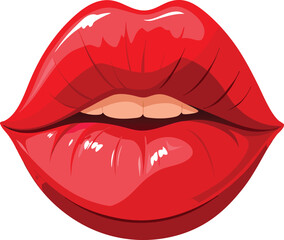 Red glossy lips sending a kiss illustration on white background