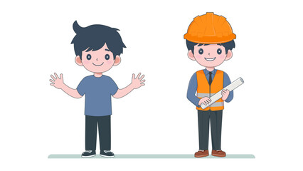 illustration of ordinary man and man using the profession of architect