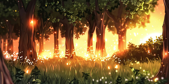 The Forbidden Forest of Walhall: A dense woodland shrouded in mist, where strange lights flicker in the distance