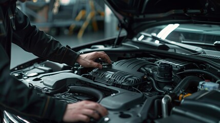 Mechanic is repairing the car engine