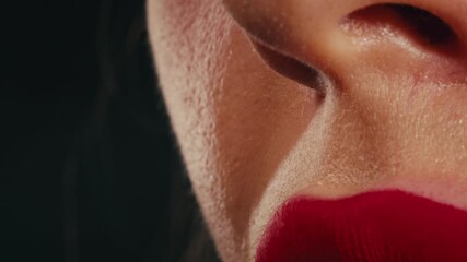 Big Red lips beauty shot, Closeup of red lips with bold lipstick on skin background, glamour, hyaluron hyaluronic acid, treatment.