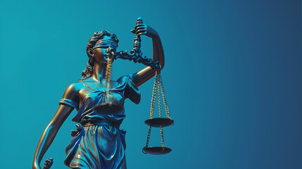 Justice statue in law on blue background. Law and justice concept