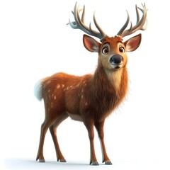 Fototapeta premium Cartoon Deer With Antlers. Illustration On The Theme Of Fairy Tales And Fantasy, Animals And Comics. Generative AI 