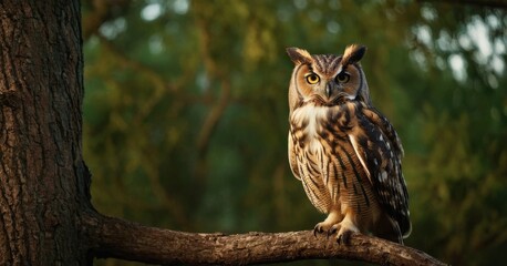 Obraz premium Stunning Sunset Scene a Owl Bird on Tree - High-Quality Detail, Sony 300mm F/2.8 Masterpiece