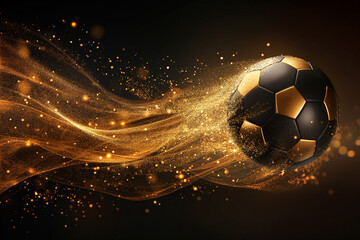 Fototapeta premium Golden Soccer Ball Swirl Sparkle in Motion with a Glow in Dynamic Game of Football