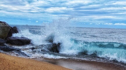 Wave on the beach, Spanish waves, Blue sea, Blue Sky 