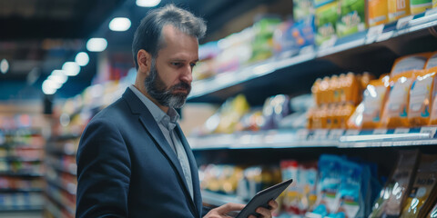 A retail manager holding a tablet with sales data, standing in a store, symbolizing the advantage of data-driven decisions.